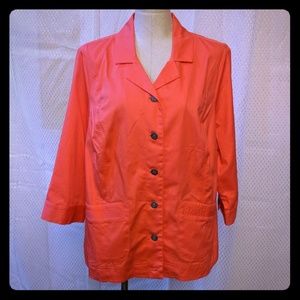 CJ Banks Denim Jacket Salmon 3/4 sleeve cotton 1X
